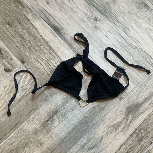 ASYOU heart trim triangle bikini top in black - Picture 1 of 3